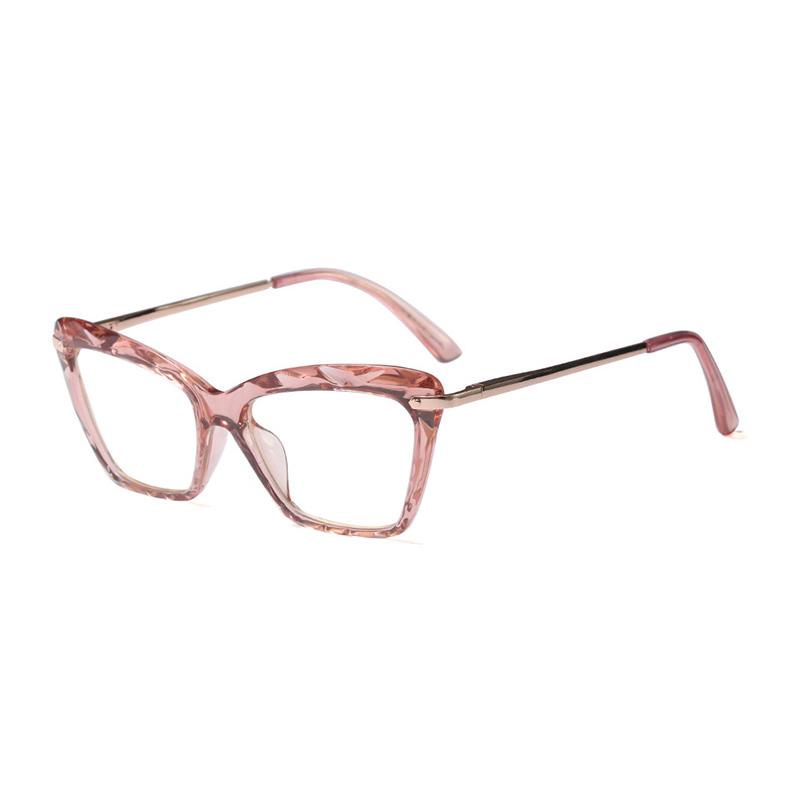 SHAUNA Spring Hinge Unique Faceted Eyeglasses Frame Women Transparent Cat Eye Glasses UV400