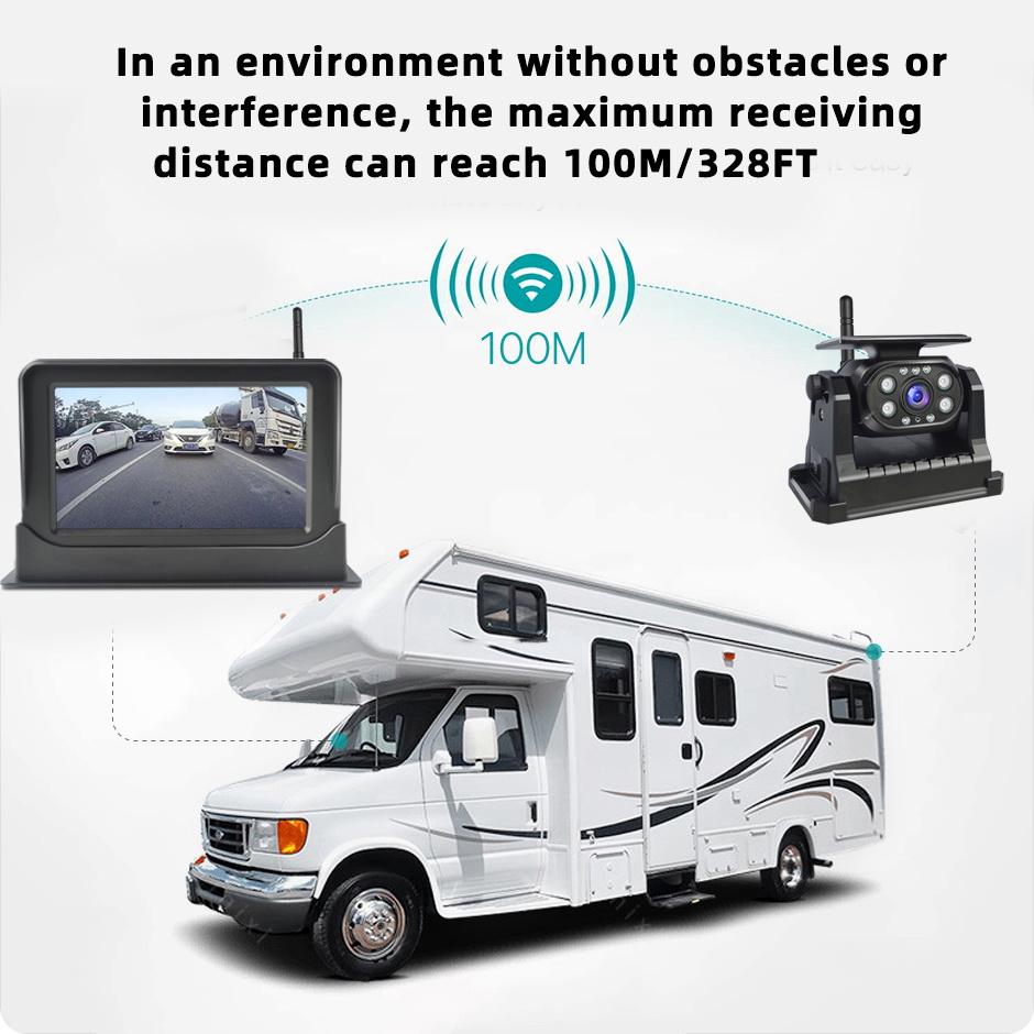 Solar Wireless Magnetic Reverse Backup Camera IR Night Vision 1080P 5 Inch Monitor Rear View System for Car RV Truck Trailer.