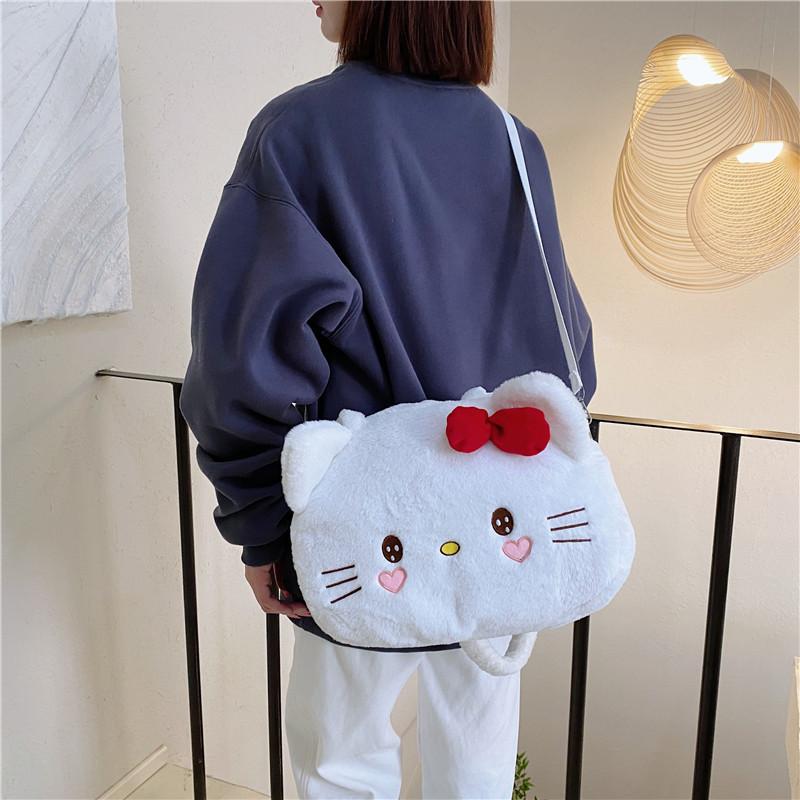 Hello Kitty Plush Tote Bag With Zipper Closure For Daily Casual Wear