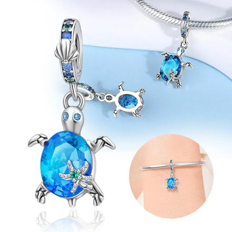 Silver 925 Pink Blue Zircon Sea Turtle Octopus Charm Beads For Bracelet for Women 925 Pendant Bead DIY Jewelry