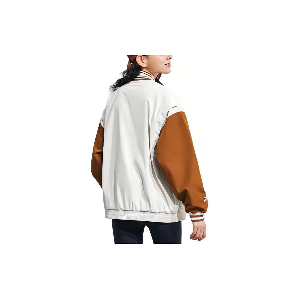 Anta Бейсбольная куртка Lifestyle Series Letter Splicing с длинным рукавом, однобортная, женские куртки Stone-White 162338608-1