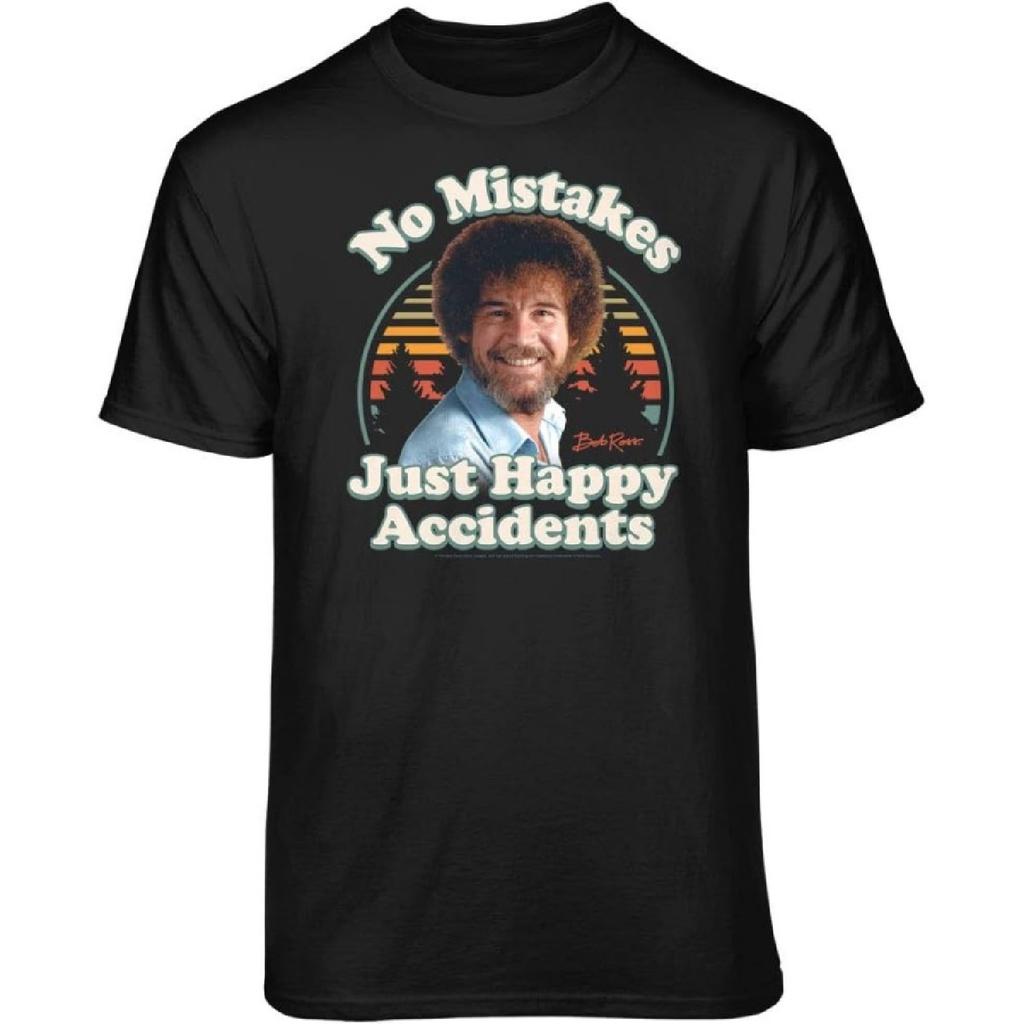 Teelocity Bob Ross No Mistakes Just Happy Accidents Retro Graphic T-Shirt