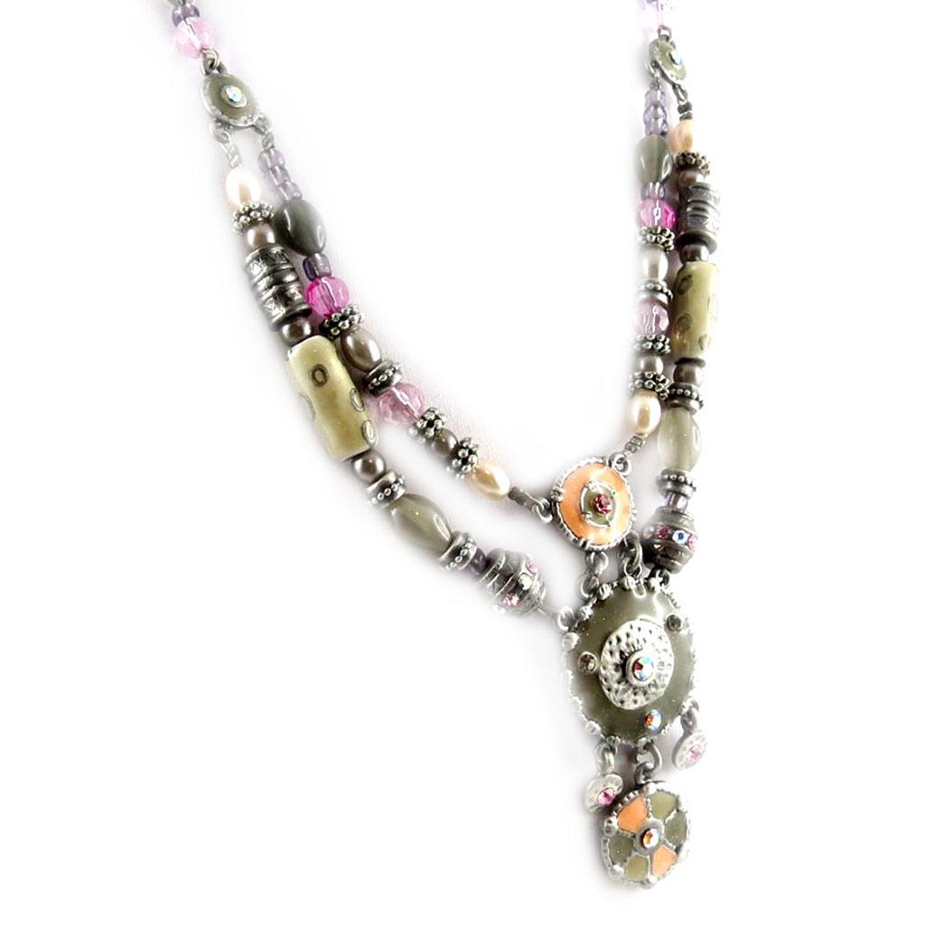 Les Trésors De Lily [E2533] — Дизайнерское колье «Мимозы», серо-розовое