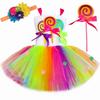 Rainbow Candy Lollipop Costume for Girls Birthday Party Tutu Princess Dress Ball Gown Carnival Christmas Halloween Clothes 14Y