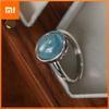 Xiaomi Простое кольцо из стерлингового серебра 925 пробы для женщин, тонкое ювелирное изделие, регулируемое на палец, открытое, винтажное, с синим камнем, для вечеринки, подарок на день рождения