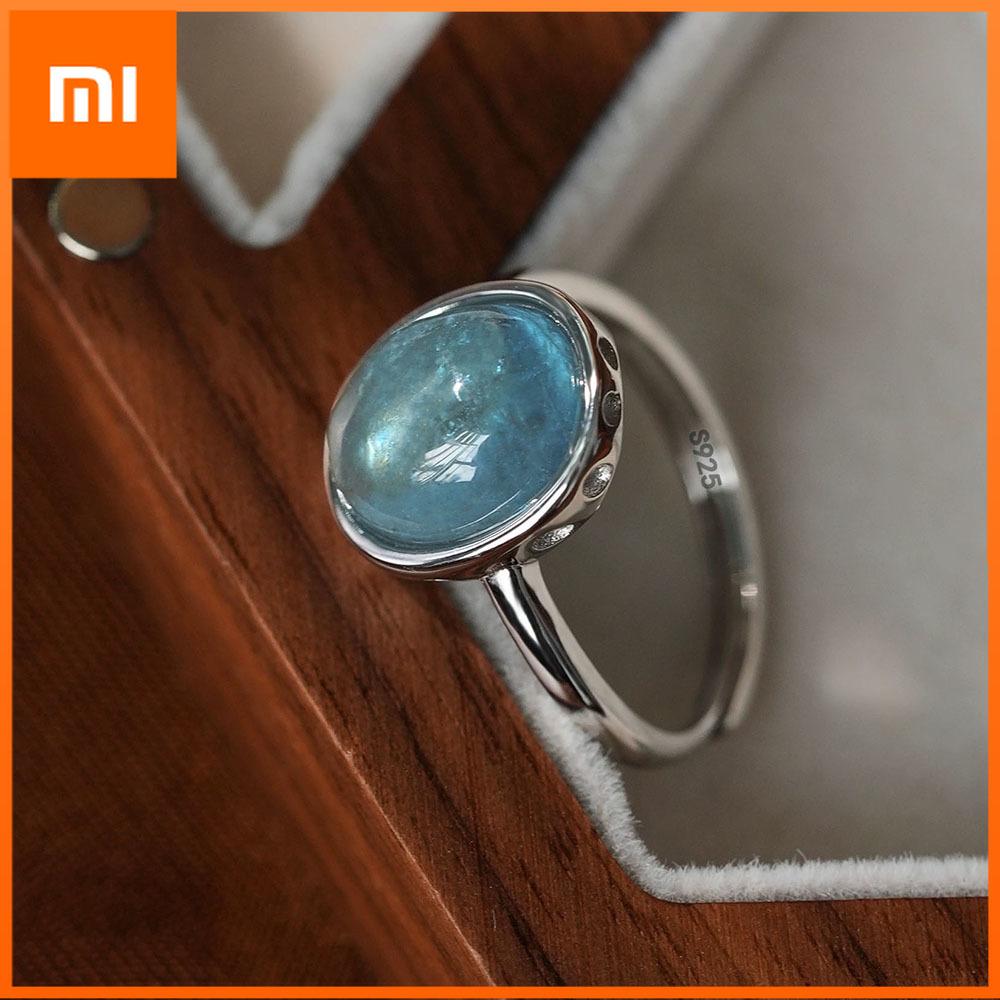 Xiaomi Простое кольцо из стерлингового серебра 925 пробы для женщин, тонкое ювелирное изделие, регулируемое на палец, открытое, винтажное, с синим камнем, для вечеринки, подарок на день рождения