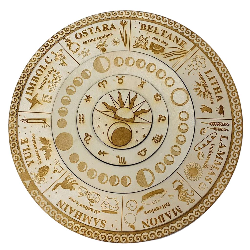 Pagan Wheel of The Year Annual Calendar with Base for Divination Home Decoration