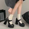 Mary Jane Super High Heels Spring and Autumn New Waterproof Table Muffin Sole Small Thick Heel Large Size Single Shoes
