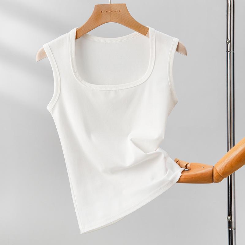 Women's Wide-Strap White Camisole: Pure Cotton, Large Size, All-Season, Beautiful Back Design, Side-Breast Coverage, Inner and Outer Wear.