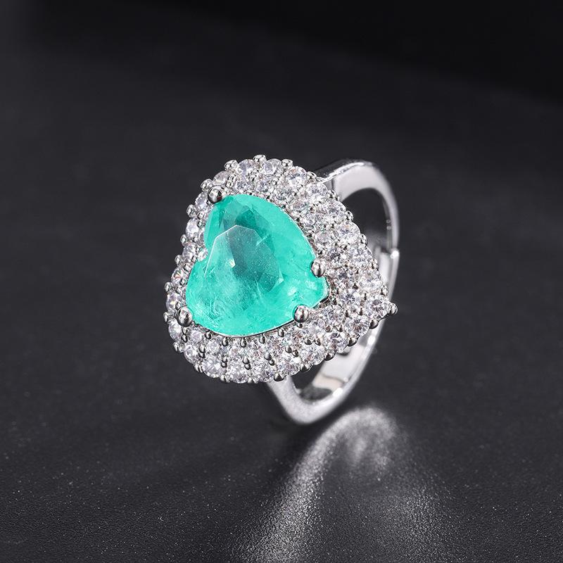 Трансграничный Синий Сердцевидный Камень Инкрустированный Подвеска Имитация Paraiba Ожерелье Кольцо Серьги Набор из Трех Предметов