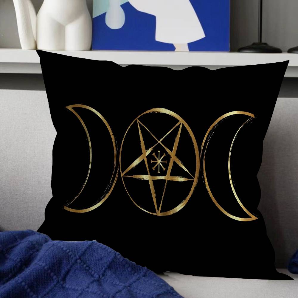 Witch Sun Moon Pentagram Pillow Covers Cartoon Sofa Decorative Home Double-sided Printing Short Plush Cute Cushion Cover