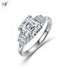 2.9 CTW S925 Asche Cut Ring with Light Luxury Premium Feel Womens Silver Band with Large Center Stone Inlay