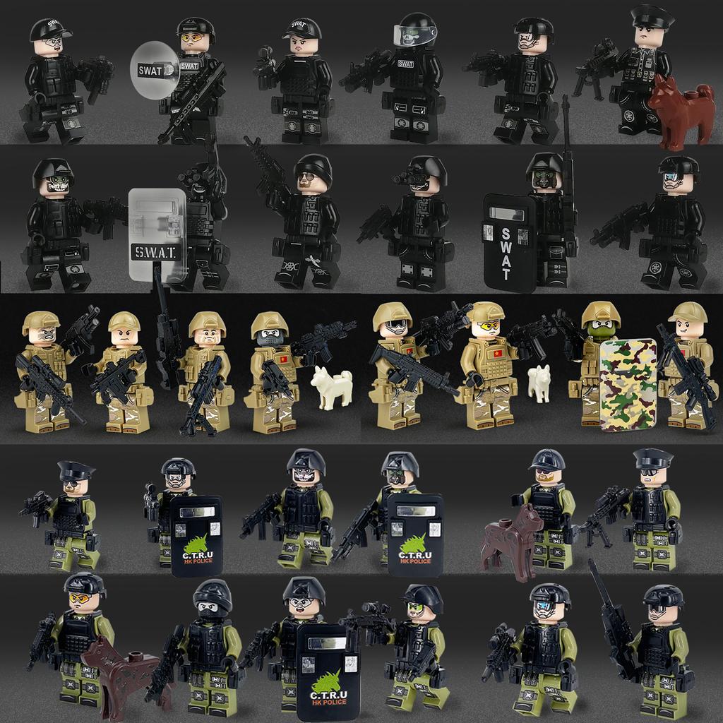 Meigao package O-3 special forces police doll with gun Geely suit children's assembled building block toy