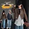 Girls' Asymmetrical Zipper Leather Jacket - 2025 Autumn Collection