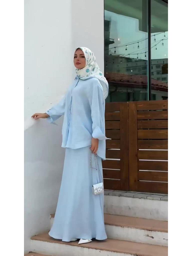 Элегантный летний женский комплект свободного платья с длинным рукавом 2025