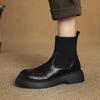 Корейская версия нескользящих полусапог с круглым носком, новые кожаные ботинки большого размера на толстой подошве, новые женские ботинки на низком квадратном каблуке, осень и w