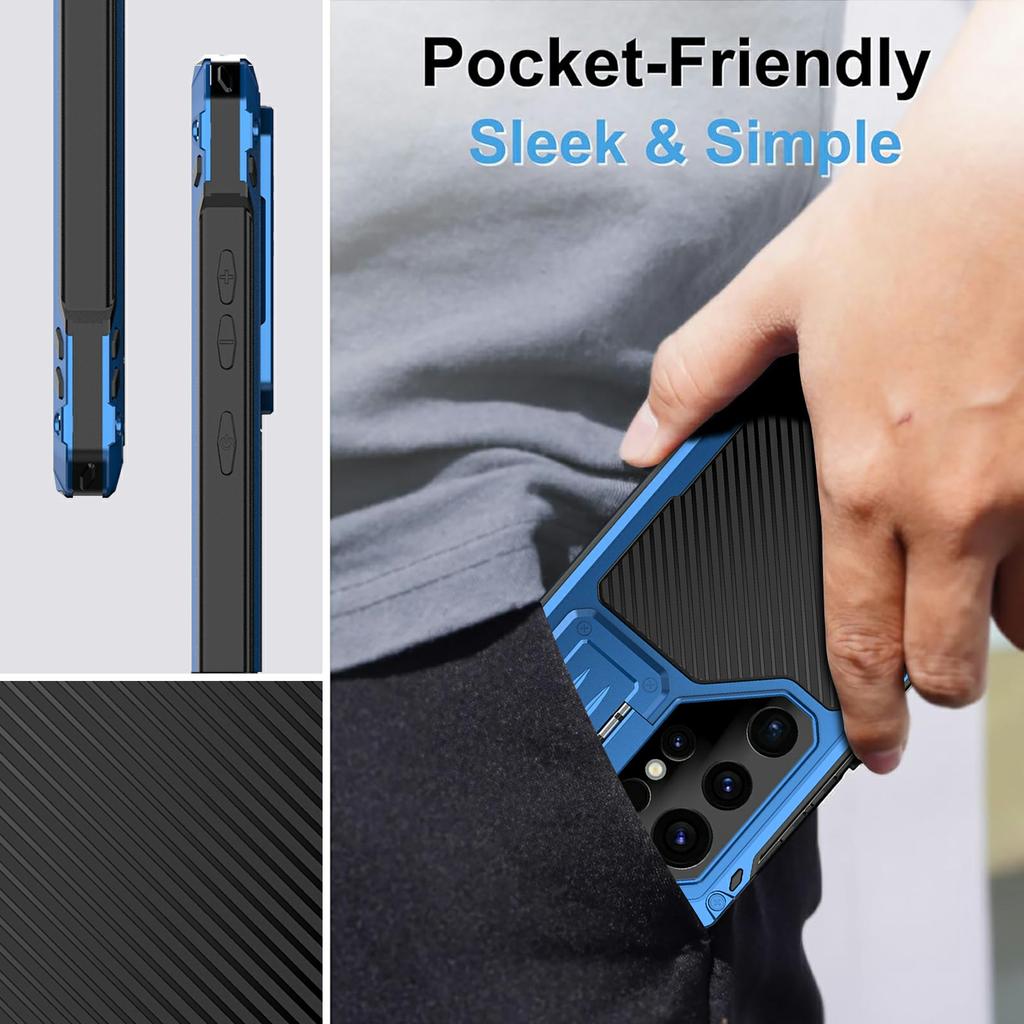 For Samsung Galaxy S25 Ultra Case Aluminum Alloy+Silicone Lens Kickstand Phone Cover with Tempered Glass Film