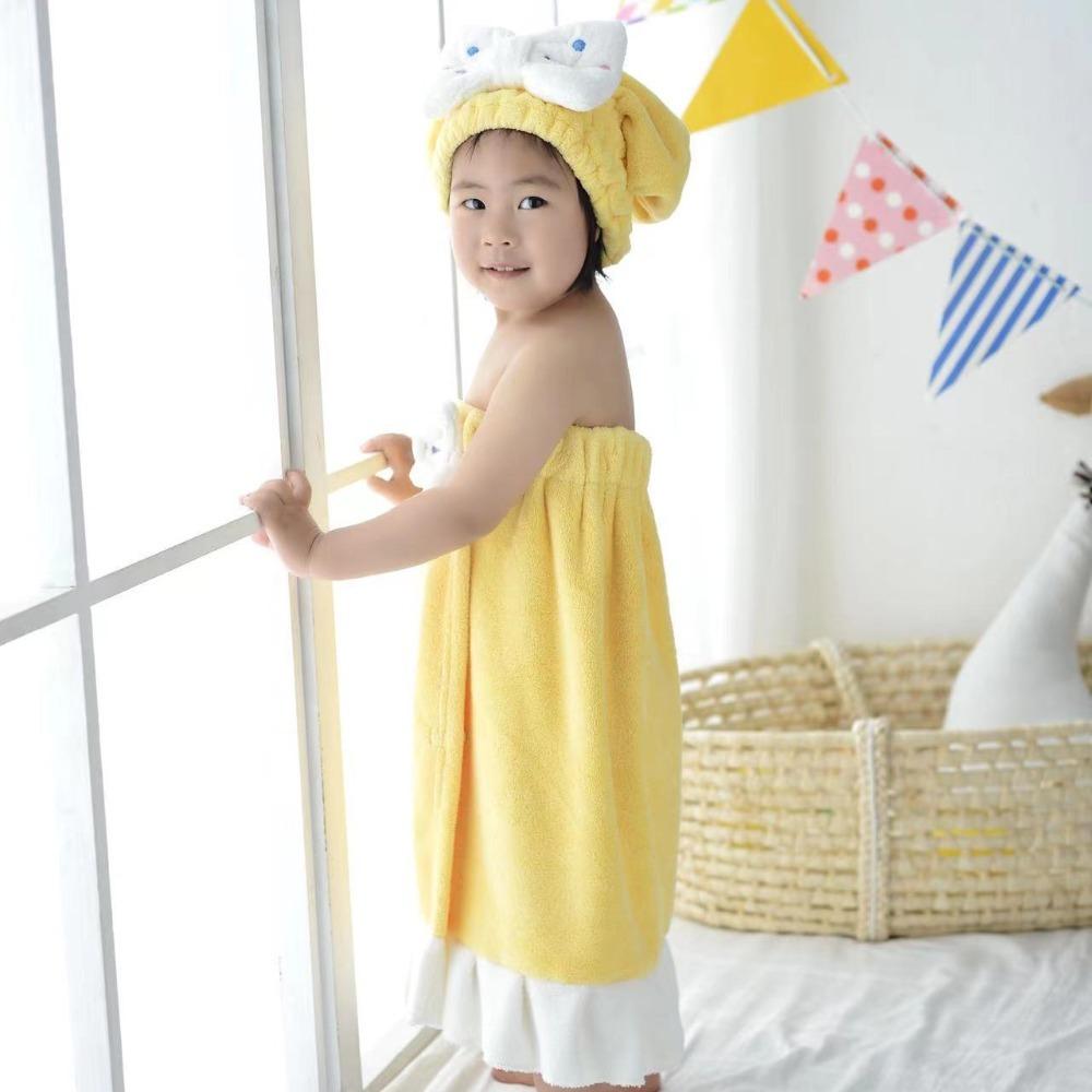 Быстросохнущие детские банные полотенца из микрофибры, пляжные, для спа, банные халаты, полотенце-капюшон для обертывания волос с бантом, для детей