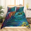 Dark Blue Peacock Feather Duvet Cover Feather Elegant Theme Chic Floral Quilt Cover for Women Teen Boys Girls Bedroom Decoration