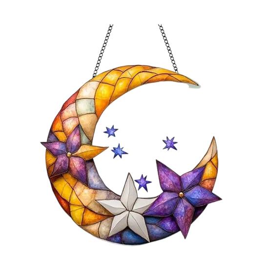 Moon Suncatcher Hanging Decoration Moon Star Lantern Stained Glass 2D