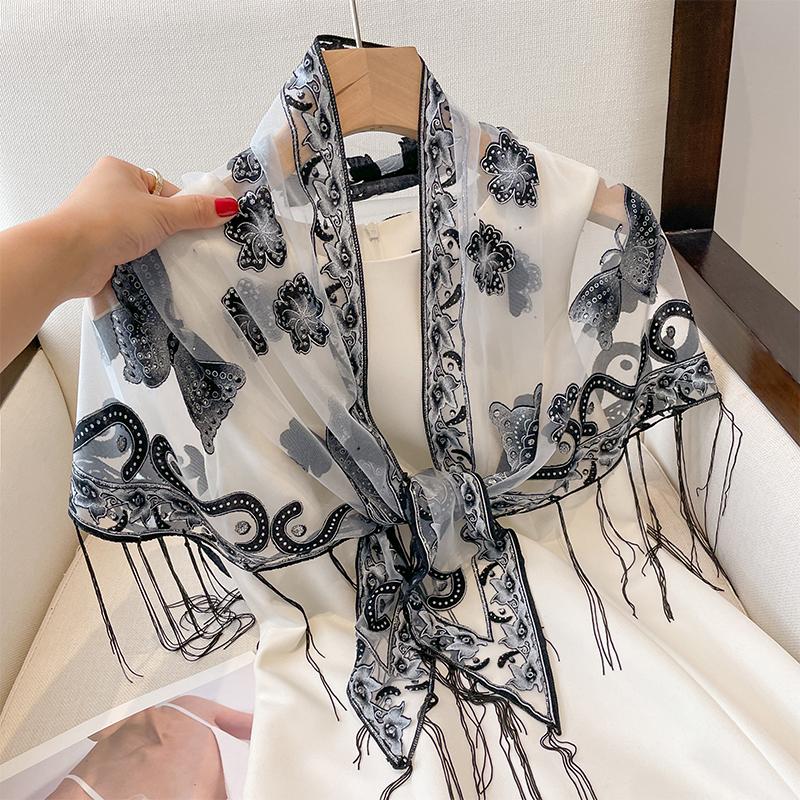 Women Tassel Wrap Shawl Flower Lace Scarves Lady Fashion Wedding Headscarves Female Spring Summer Photo Props Accessories