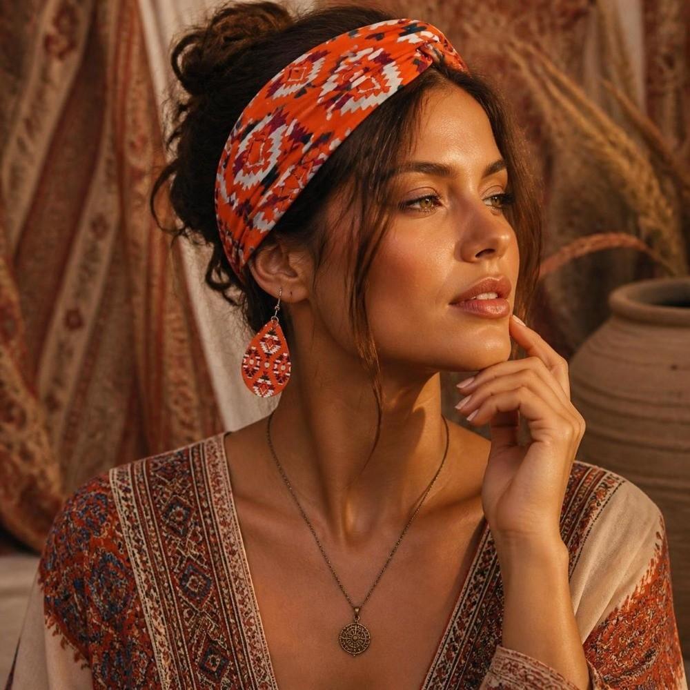 3pcs Ankara Print Women's Hairband Set Boho Women's Earrings Set Sports Wear
