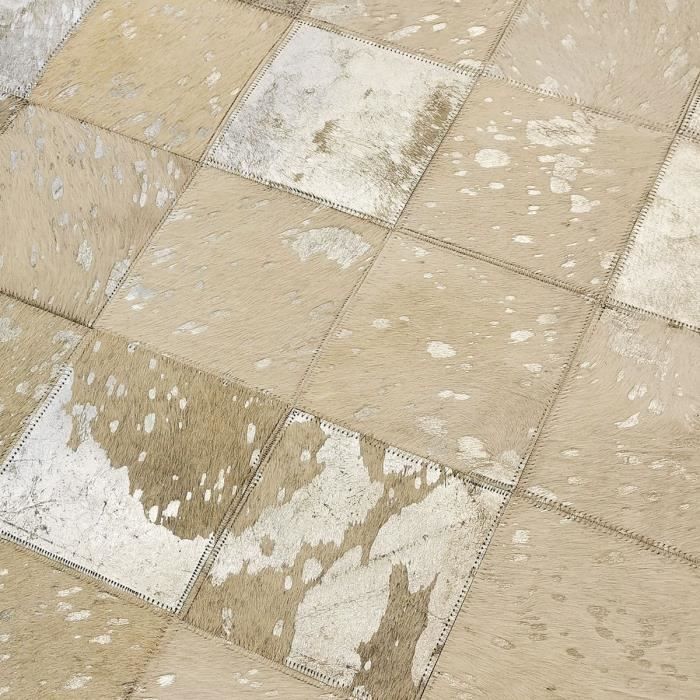 Tapis en cuir recyclé éclats argentés gris beige 160x230