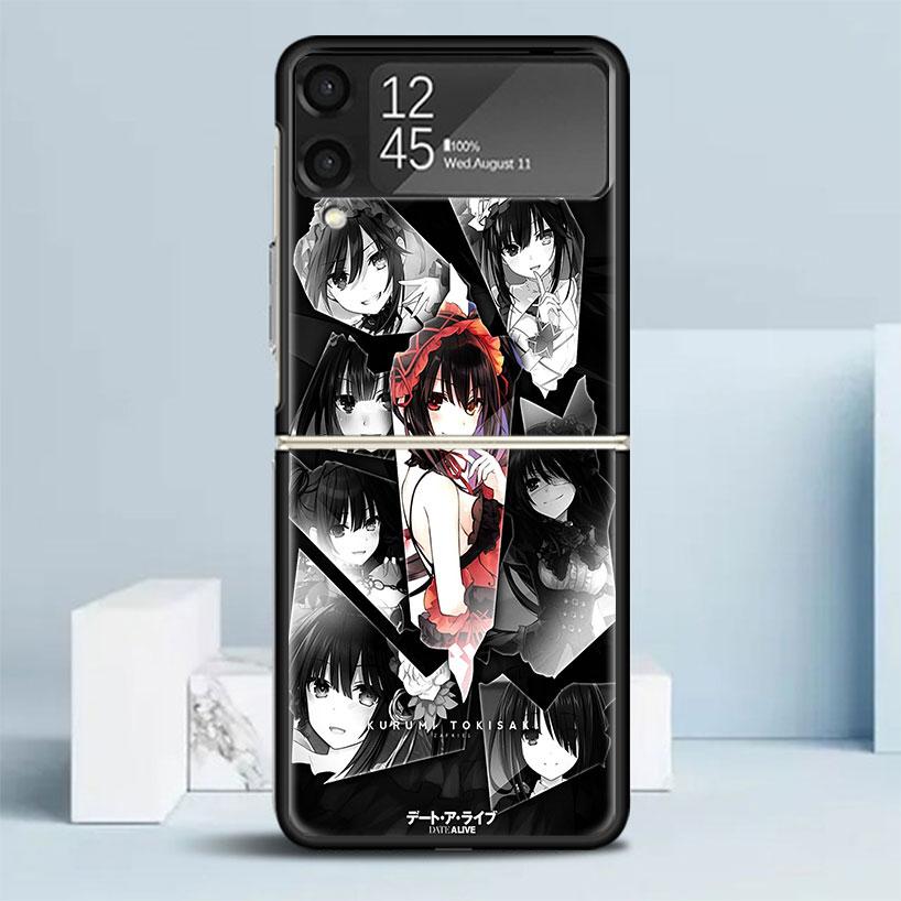 Date A Live Токисаки Куруми Черный Чехол для Samsung Galaxy Z Flip 7 6 5 4 3 5G Чехол для Телефона Flip7 Flip6 Flip5 Flip4 Flip3 Узор