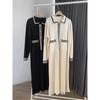 Korean Chic Retro Lapel Contrasting Knitted Dress Women's Edged Elegant Small Fragrant Pleated Loose Long Skirt