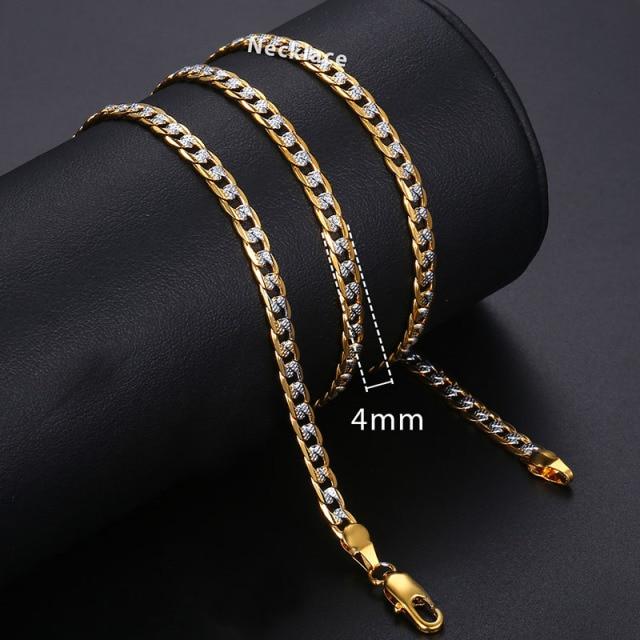 Gold Chain For Men Women Wheat Figaro Rope Cuban Link Chain Gold Filled Stainless Steel Necklaces Male Jewelry Gift