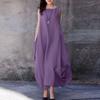 Loose Swing Casual Solid Color Round Neck Pocket Dress Woman