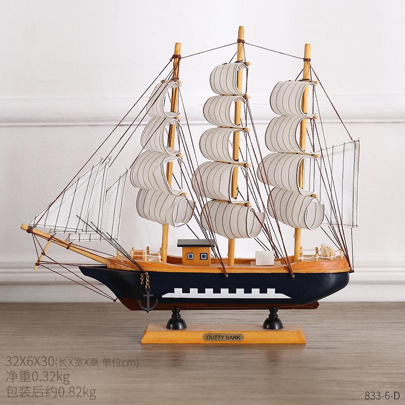 Mediterranean Wooden Sailboat Model Ornaments Creative Handmade Solid Wood Simulation Craft Home Decoration Retro Ornaments