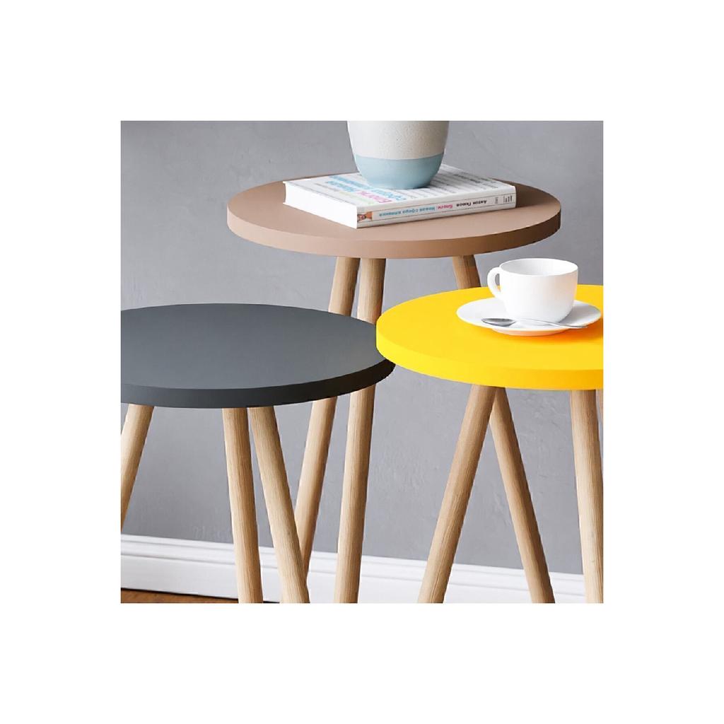 Красочный журнальный столик с тройным вложением, деревянные ножки, круглый пастельный дизайн, серый, белый, капучино