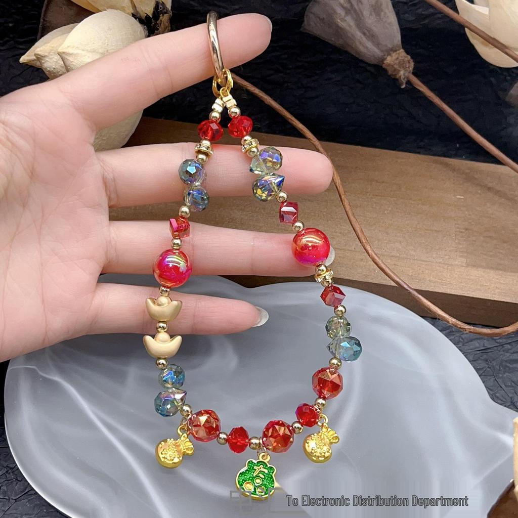 Элегантный Браслет-цепочка на запястье с хрустальными стразами и бусинами, Шнурок для телефона - Короткая цепочка-подвеска для ношения на запястье, Женский