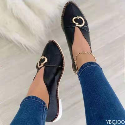 Модные женские туфли на плоской подошве с низким верхом, европейско-американский размер, заостренный дизайн с металлической пряжкой, неглубокий вырез, туфли-лодочки, женские одинарные