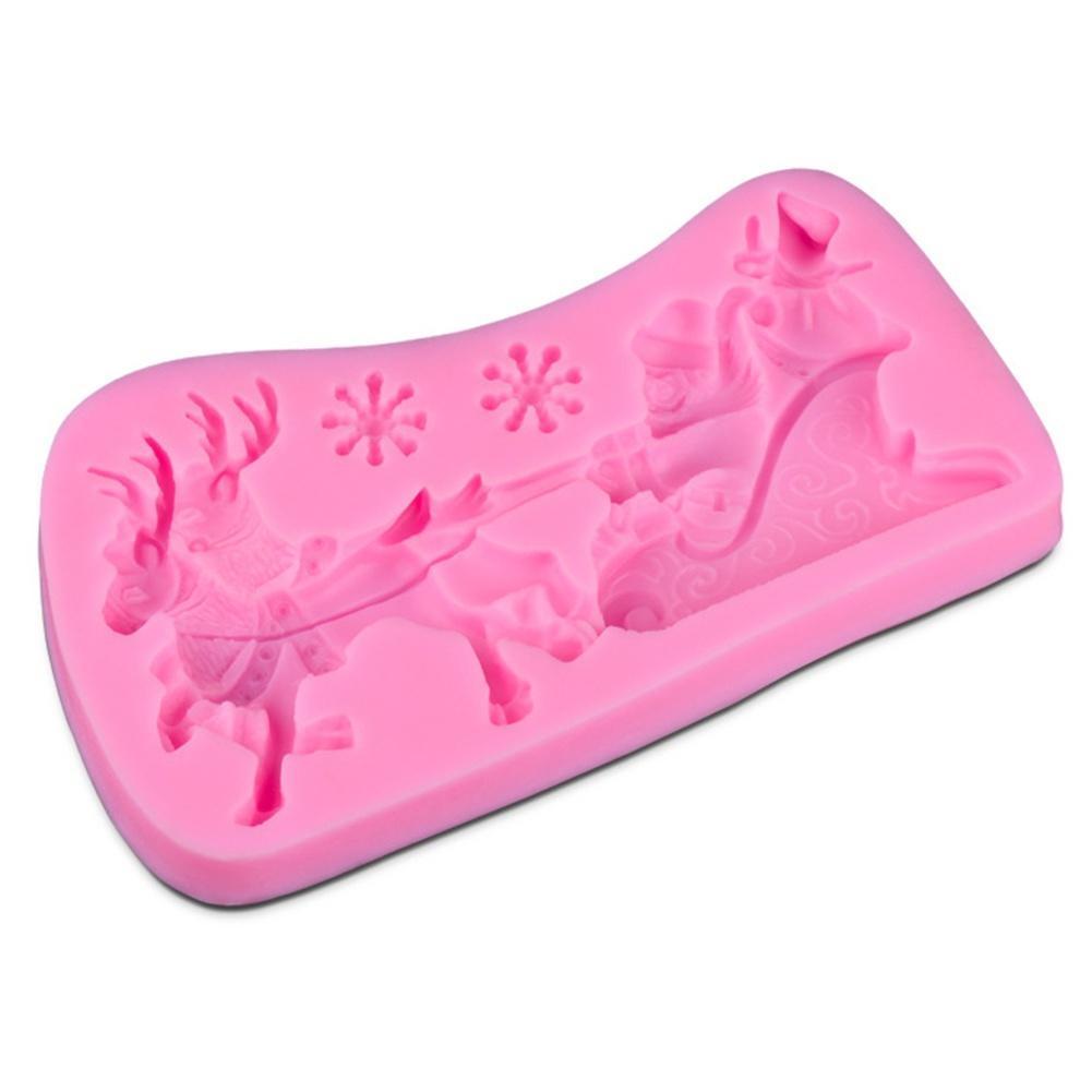 Silicone Xmas Santa Claus Sleigh Deer Sugarcraft Fondant Cake Chocolate Bake Mould AVE