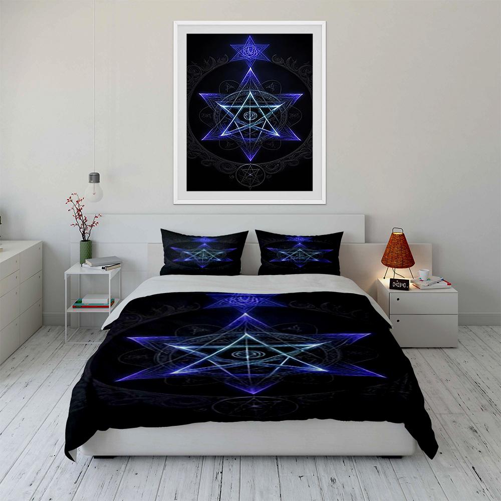 Mystic Blue Pentagram Bedding Set Bedding set (1 duvet cover, 2 pillowcases, duvet not included)