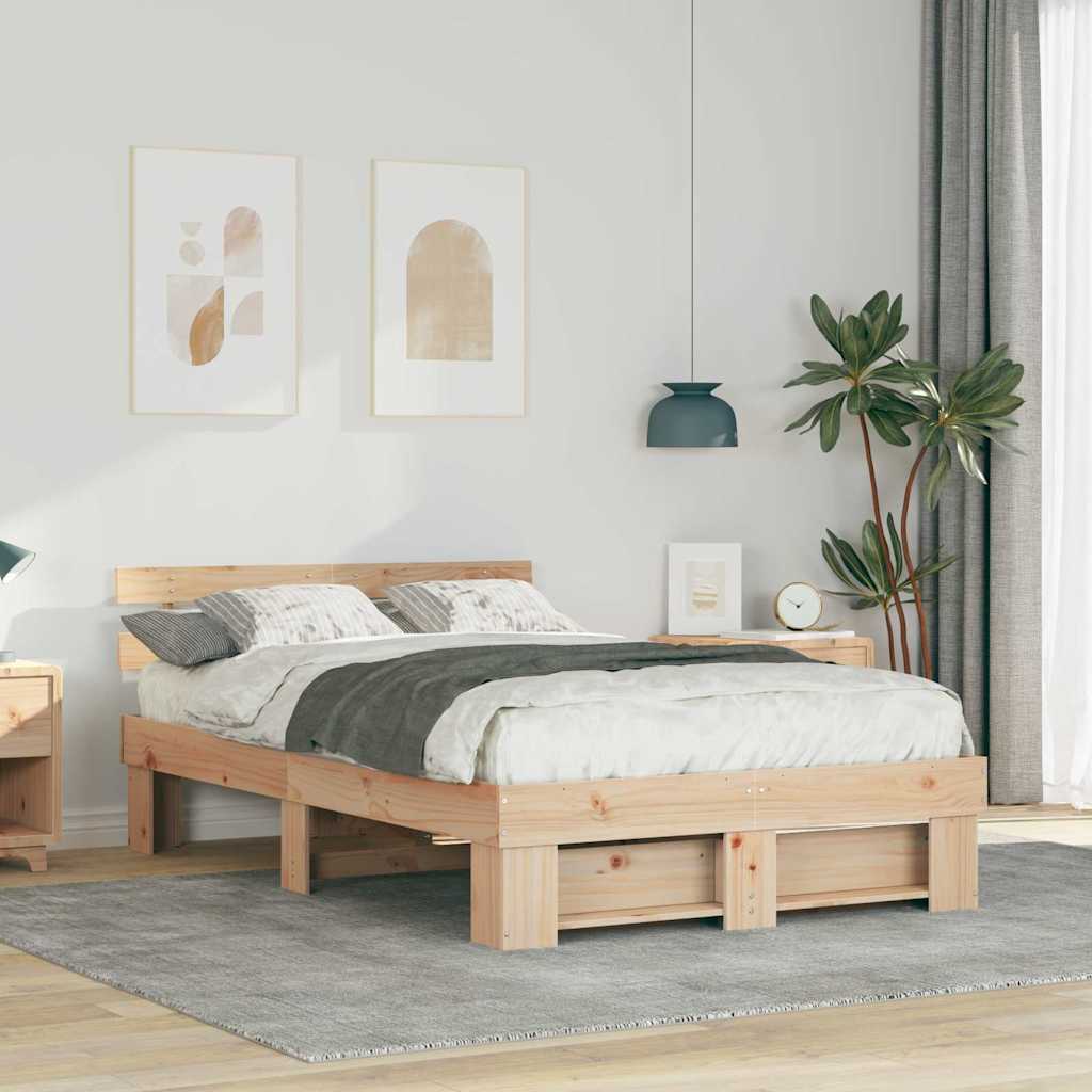 Brown Bed Frame with Headboard 120 x 190 cm Solid Pine Wood