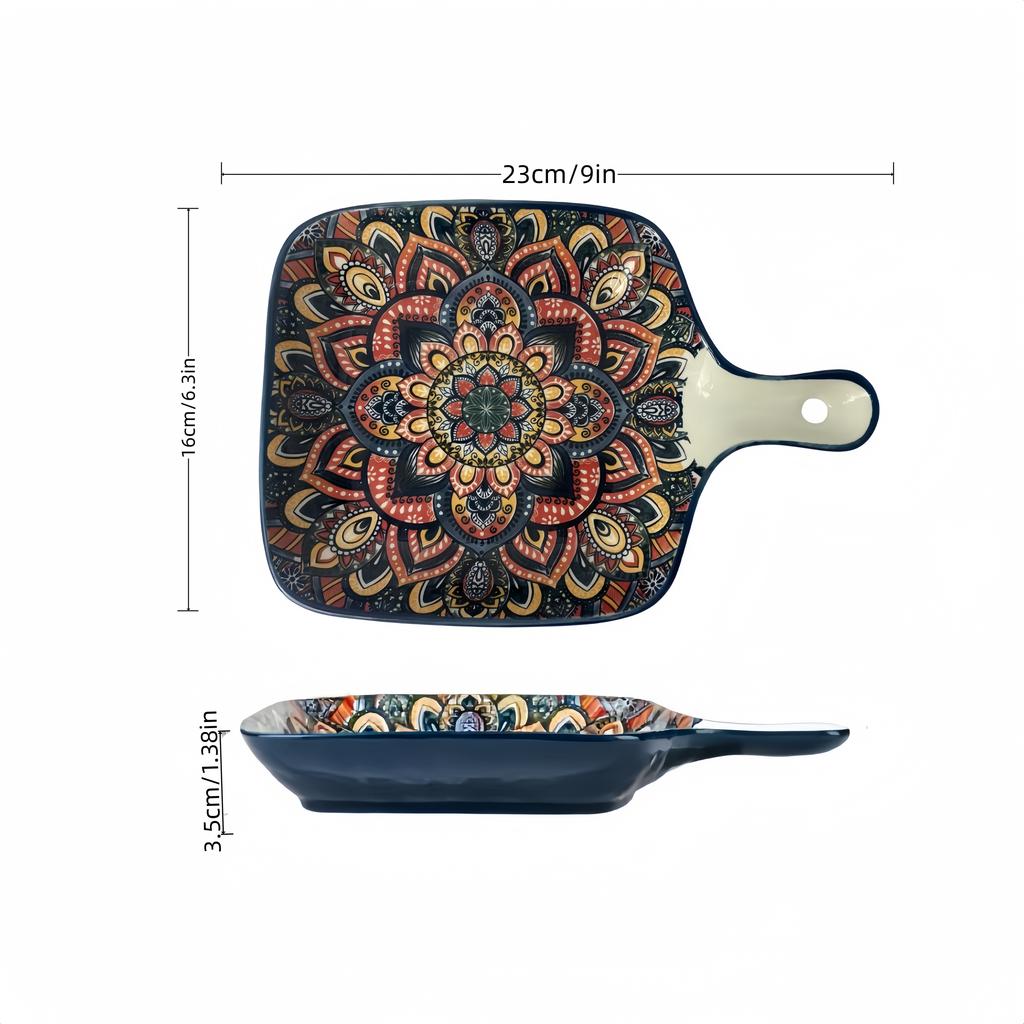 Богемная ручка квадратная керамическая тарелка, креативная бытовая тарелка для блюд, тарелка для фруктов и пасты от интернет-знаменитости, тарелка для закусок высокой ценности