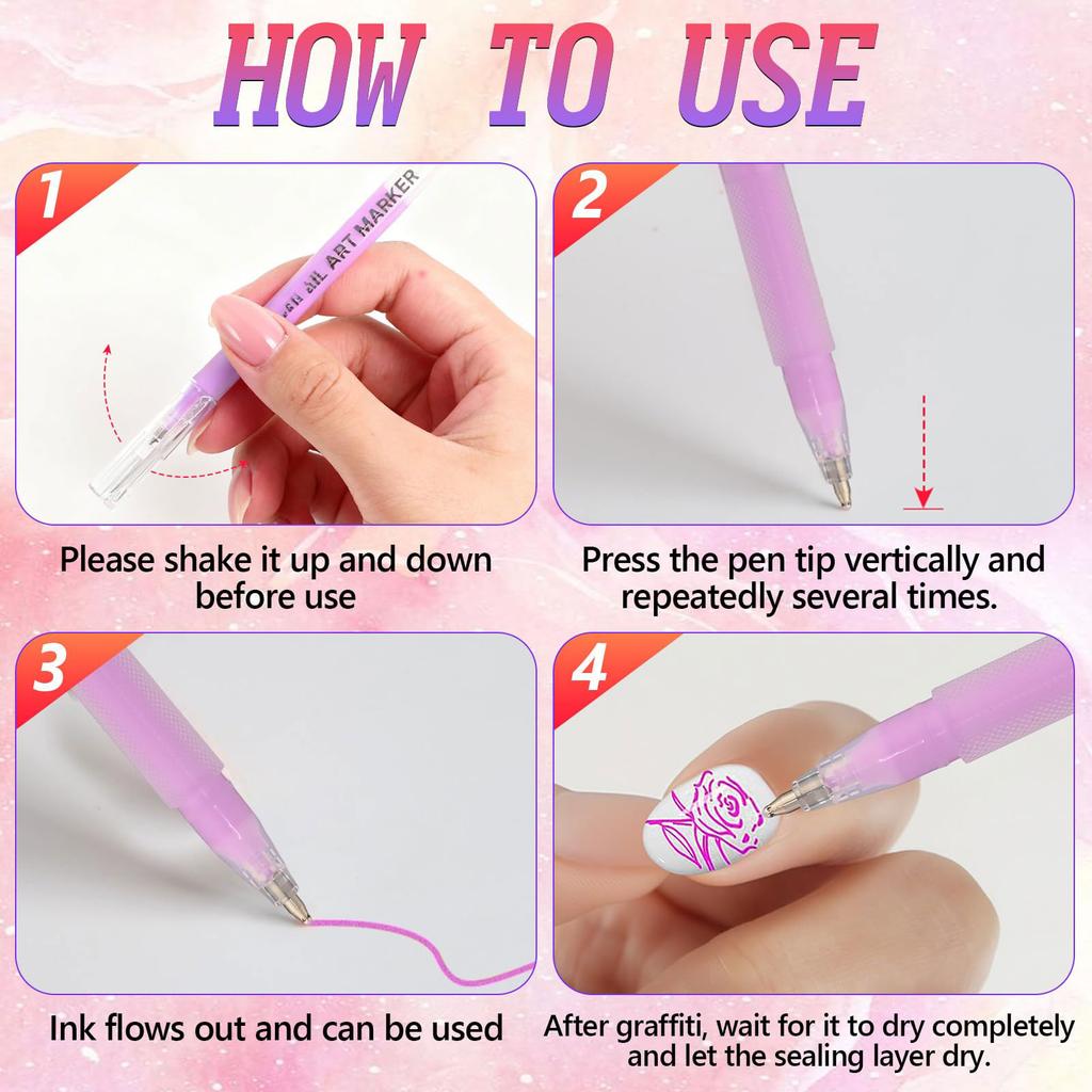 NAILSARTMARKER1mmDrawing Pen, Nail Painting Pen, DIY , Quick,drying, Colored Pen For Drawing Flowers And Outlining ,12 Colors36ml,