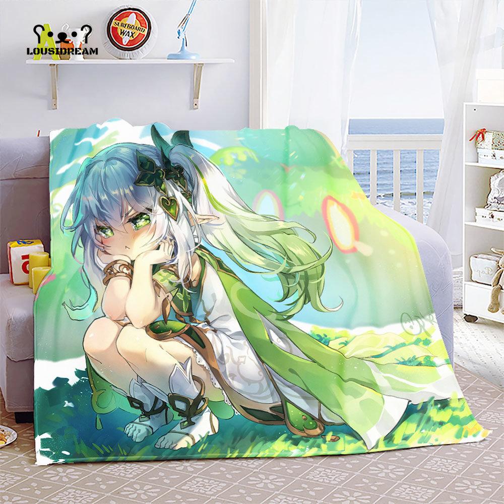 Genshin Impact Nahida Throw Blanket Flannel Soft Kawaii Cute Cartoon Nahida Genshin Autumn Anime Breathable Bedding Travel Throw