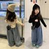 Spring and Autumn Girls' Suit Two-piece Suit Casual Jeans Wide-leg Pants + Girls' Slim Bottoming Shirt