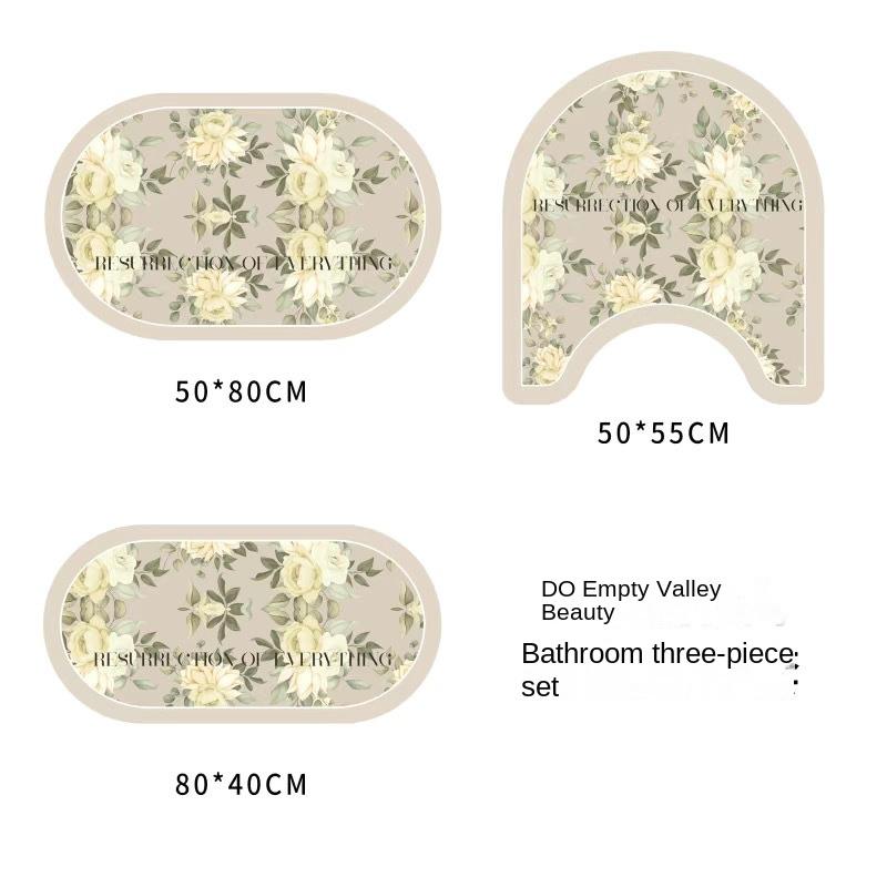 Коврик для пола в стиле ретро для ванной комнаты с диатомовой грязью, состоящий из трех частей, U-образный коврик для унитаза, впитывающий нескользящий коврик для ног, коврик для входной двери