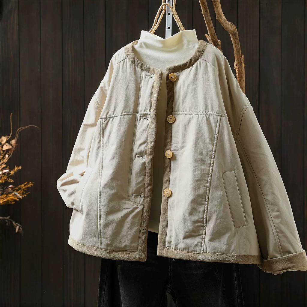 Johnature Женские винтажные пальто с круглым вырезом, длинным рукавом, однотонные, осенние, на пуговицах, с карманами, повседневные пальто