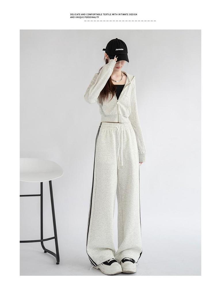 2024 Женские осенние свободные спортивные штаны прямого кроя с модной боковой полосой