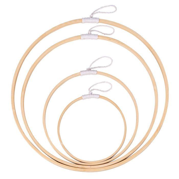4 Anneaux De Bambou Et Fil De Coton À Suspendre Ø 12 À 30 Cm