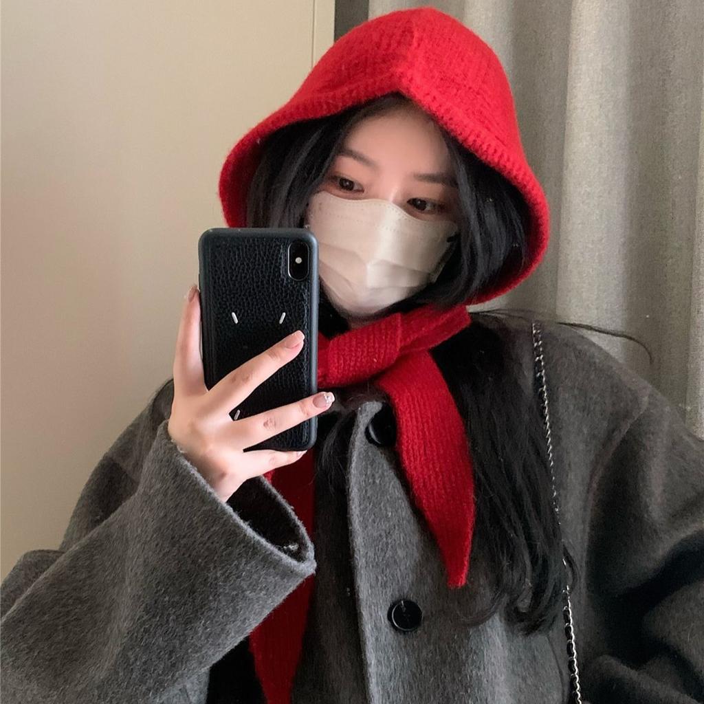Korean New Balaclava Hat for Women In Autumn and Winter Warm Ear Protection Woolen Hat Scarf One Piece Knitted Lei Feng Hat