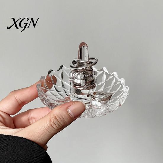 Glass Ring Dish for Wedding Holder, Water Ripple Elegant Jewelry Dish, Clear Decorative Storage Dresser Trinket Tray Bedside Table And Bathroom