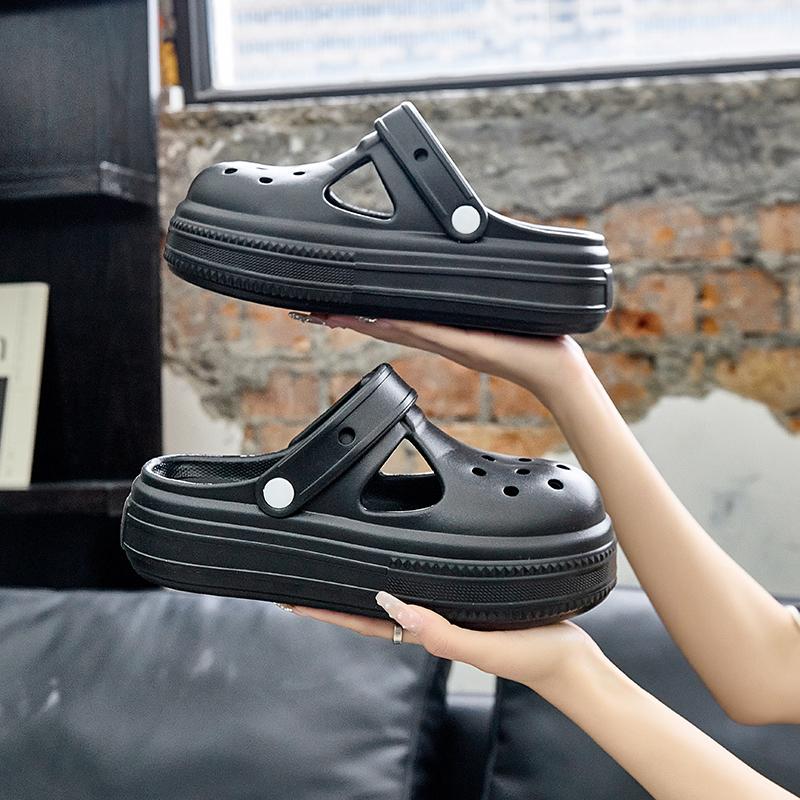 Модные шлепанцы на толстой платформе с закрытым носком женские 2025 лето нескользящая мягкая подошва пляжные сандалии женские с вырезами слайды женские