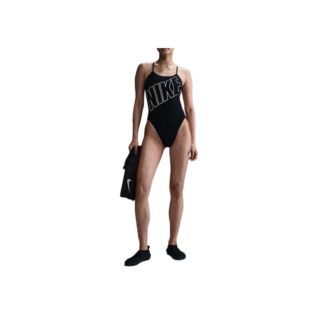 Nike Adjustable Crossback Logo Print Sleeveless Swimsuit Women swimsuit Black NESSF019-001